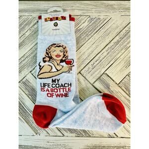 Funatic Ephemera White and Red "My Lifecoach is a Bottle of Wine" Socks
